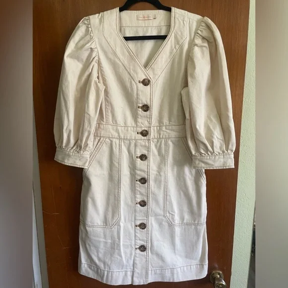 Tory Burch Cream Button-Down Midi Dress - Picture 3 of 6